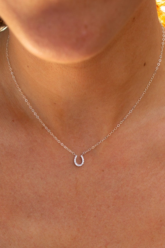 Lucky You HORSESHOE Necklace Tiny Sterling Silver Necklace With