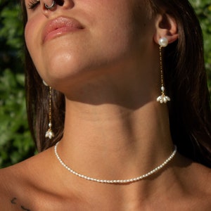 Pearl Stud Drop Earrings Bridal Jewelry Statement Earrings Dainty Freshwater Pearl Jewelry 14k Gold Filled or Sterling Silver image 2