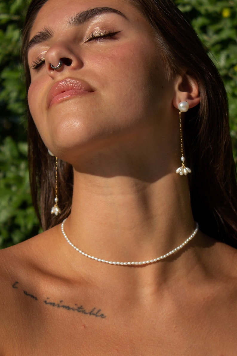 Pearl Stud Drop Earrings Bridal Jewelry Statement Earrings Dainty Freshwater Pearl Jewelry 14k Gold Filled or Sterling Silver image 2