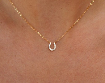Lucky You HORSESHOE Necklace - tiny gold dainty chain with horse charm - layering necklace - adjustable - minimalist necklace