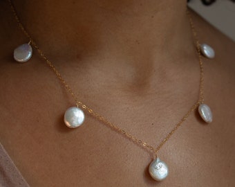 One of a Kind Coin Pearl Necklace - Dainty and Simple Summer Jewelry - Wedding Jewelry - Bridal Style