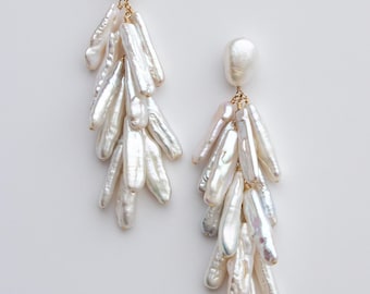 Bride Earrings, Bridal Statement Earrings, Long Pearl Bridal Earrings, Pearl Jewelry for Bride, Pearl Earrings, Pearl Stud Earrings, Boho