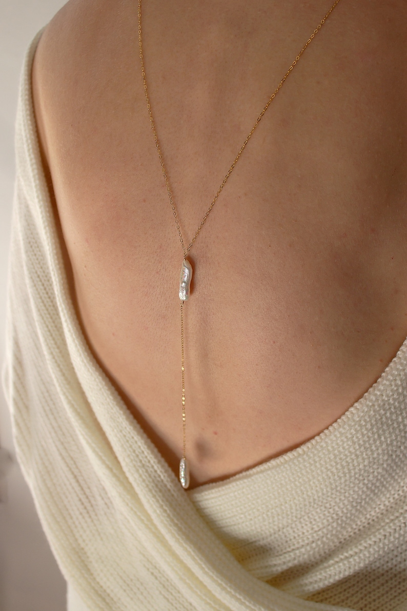 Back Necklace Dainty Freshwater Pearl Back Drop Necklace simple pearl jewelry minimal jewelry bridal jewelry simple bride dainty image 2