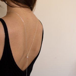 Back Necklace - Dainty Pearl Drop Necklace - Bridal Jewelry - Minimalist - Minimal Bride - Simple Wedding Jewelry - Open Back - Dainty