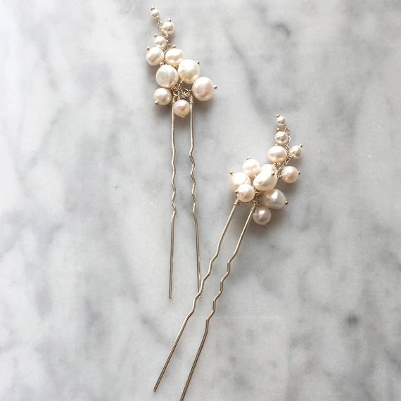 Pearl Tendril Hair Pins Graduated Freshwater and Swarovski | Etsy