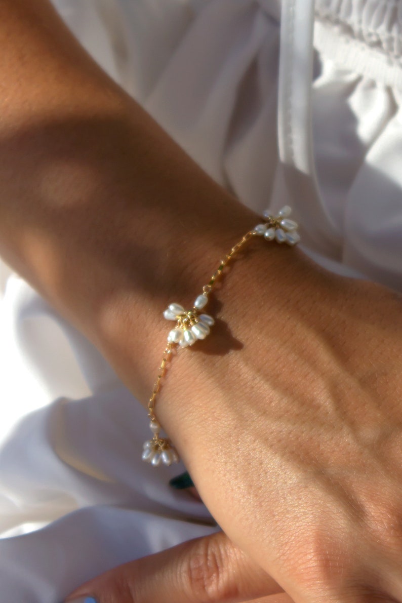 Bridal Bracelet Dainty Pearl Jewelry Wedding Style 14k gold fill or sterling silver Gifts for Her Freshwater Pearl Charm Bracelet image 3