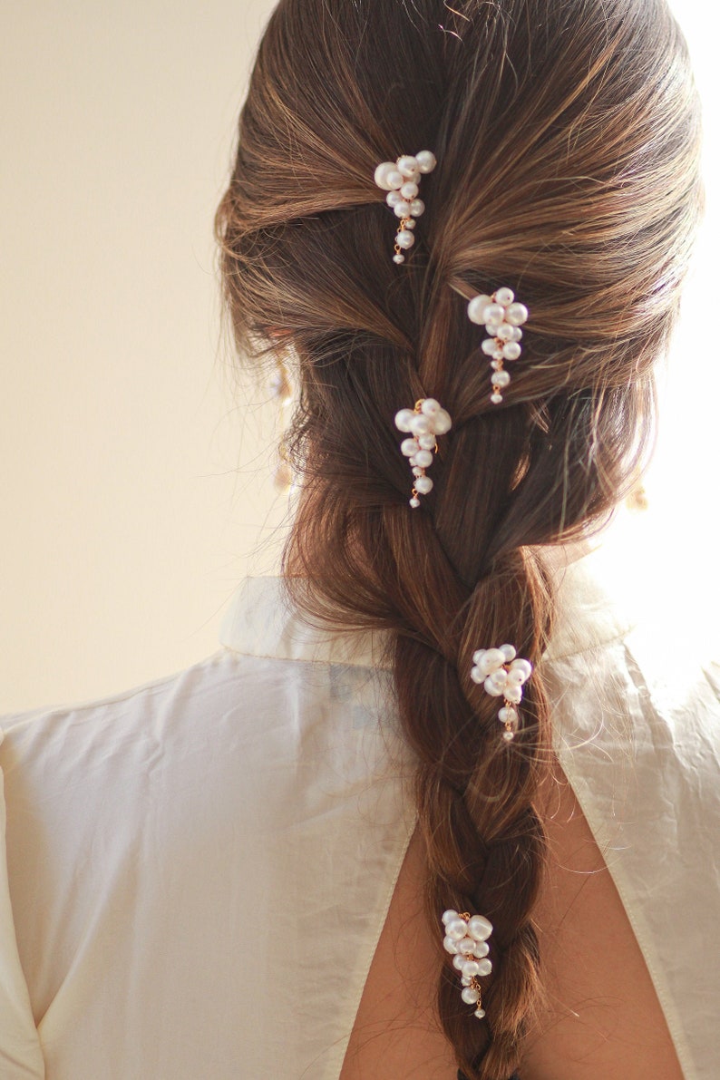 Pearl Hair Pins Wedding Updo Boho Bride Ethically Made Bride to Be Wedding Style Bobby Pin Braid image 1