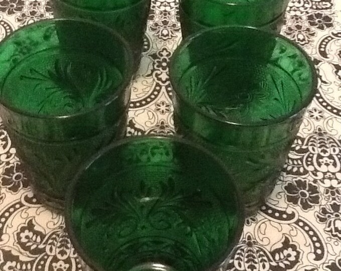 Vintage Green Glass Juice Glasses Set of 5 Etsy