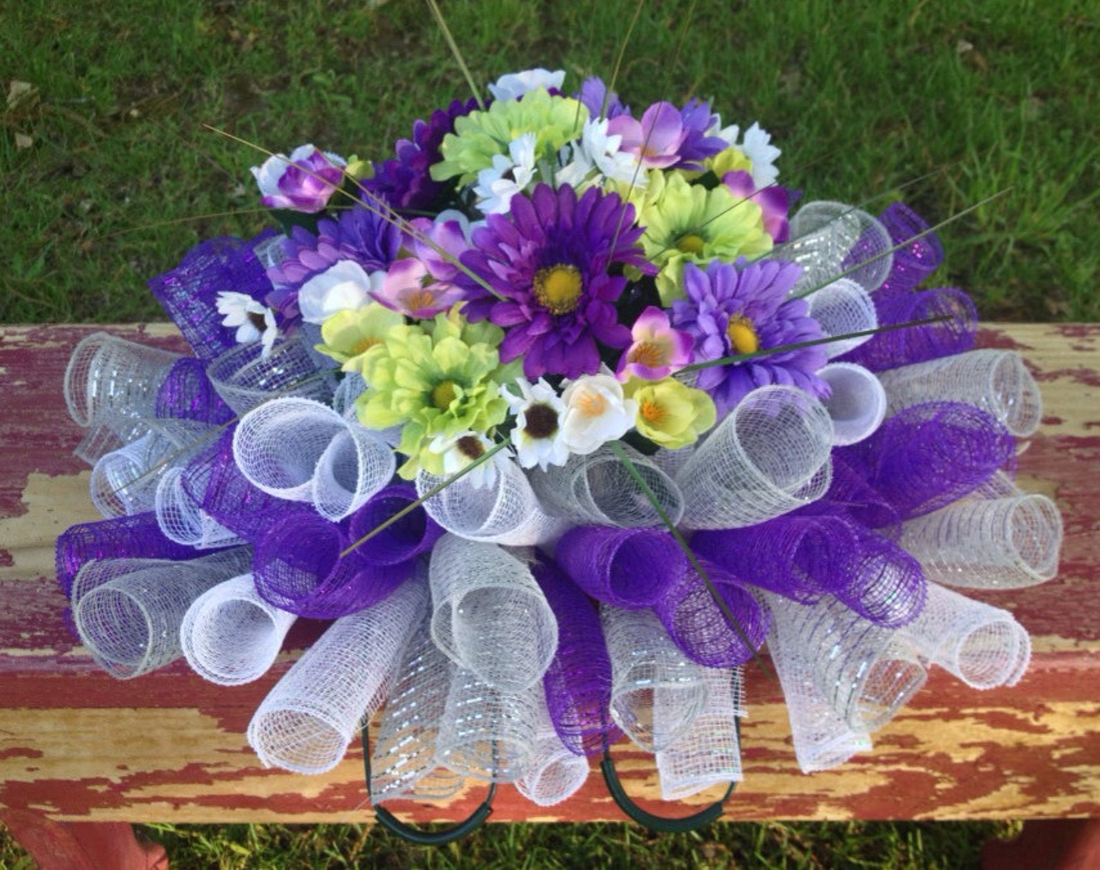 Floral Headstone Gravestone Saddle or Mailbox Topper Deco Mesh Etsy