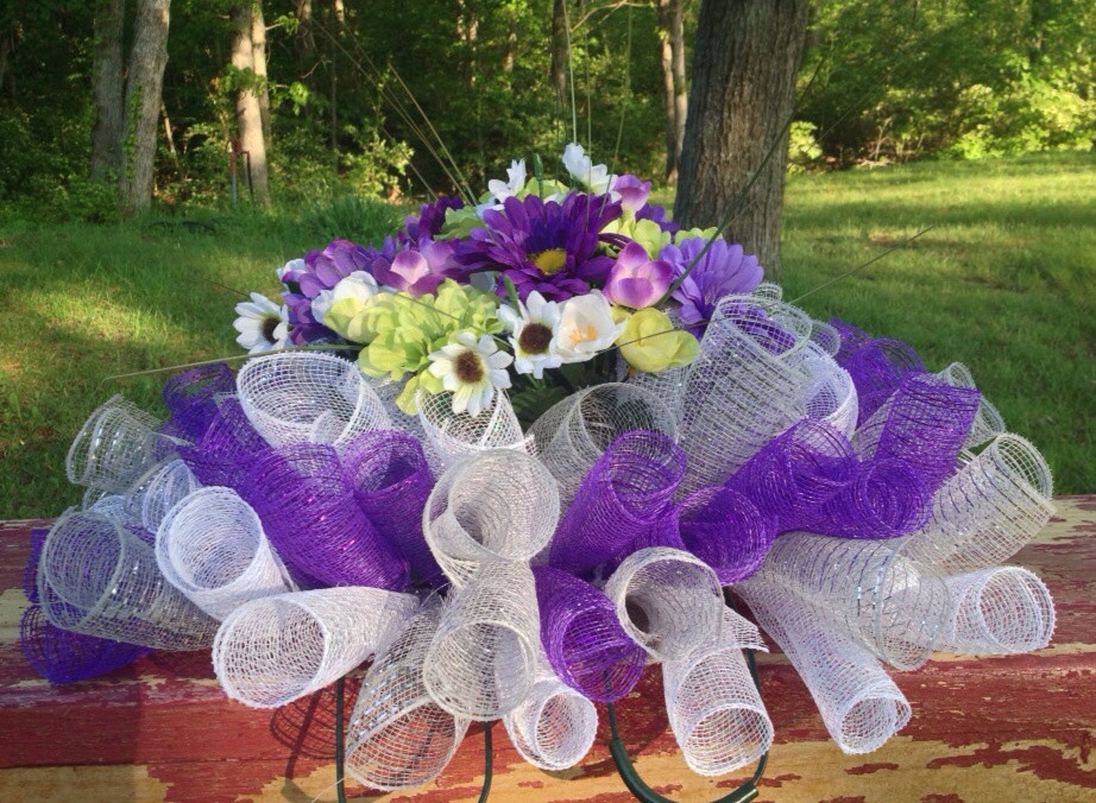 Floral Headstone Gravestone Saddle or Mailbox Topper Deco Mesh Etsy