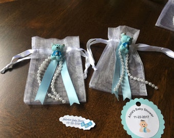 Set of 10  Organza Favor Bags ,Personalized Baby  Boy , Baby Favors,Personalized free