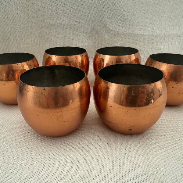 Vintage Copper Clad Roly Poly Style Drinking Glasses Copper Barware Set of 6