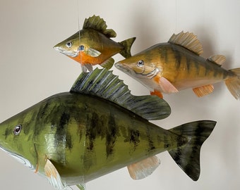 Hanging bass pond fish set,hand made 3D fine art