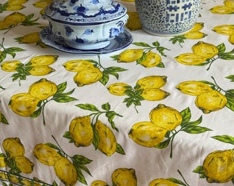 Vibrant Amalfi Lemon Pattern Tablecloth | 100% Cotton | Italian Summer Inspired - 60in x 84in