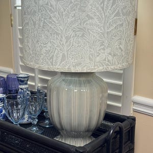 Floral Block Print Lampshade: Chinoiserie Style, Neutral Beige Off-white Gray