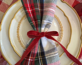 Servilletas navideñas de estilo vintage Stewart Tartan Plaid de 45 x 45 cm (18" x 18") - Juego de 2