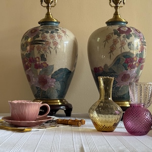 Vintage / RARE Chinoiserie Style Asian Jar Lamps - (2 pcs)