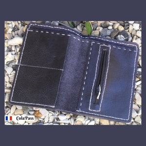 portefeuille en cuir noir brut cousu à la main