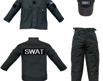 Unleash Adventure: Kids SWAT Team 7-Piece Black Tactical Ripstop Uniform - Unisex Heroes in Training