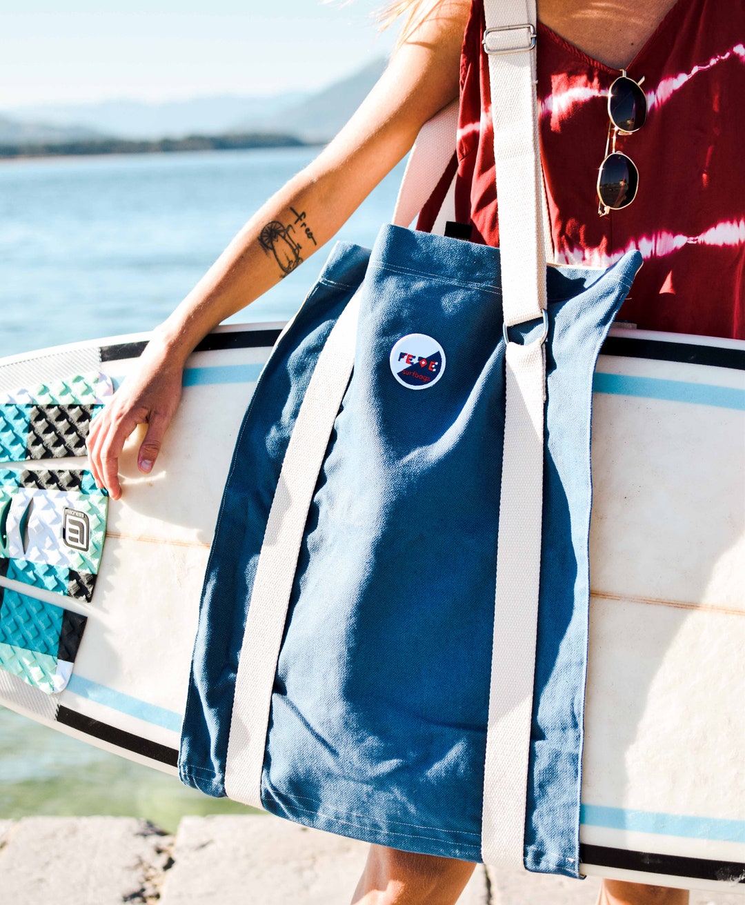 Surf Sling Bag Blue Cotton Canvas Surfboard Carrier Etsy