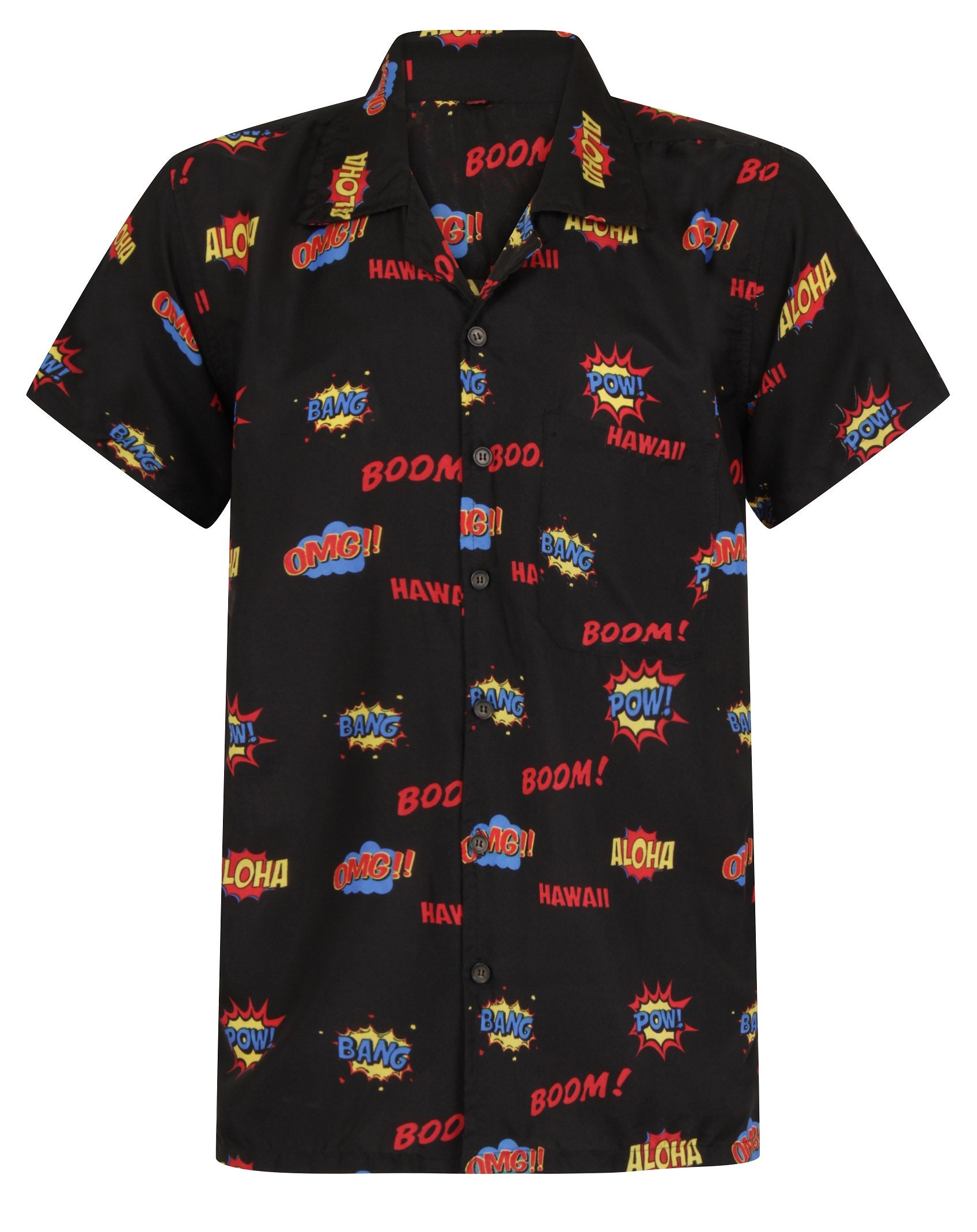 Chemise Hawaïenne Homme - Noir à Feuilles Et Cerfs - Rayonne - Double Duck - Neuf