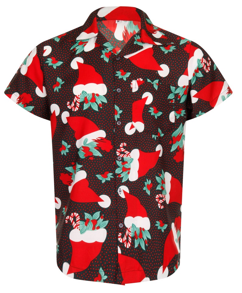 Christmas Hawaiian Shirt Mens Santa Loud Hawaii Surf Xmas Hat Party Christmas Hawaiian Shirt