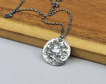 Antiqued Old Coin, Rustic Compass Design, Sterling Silver Necklace