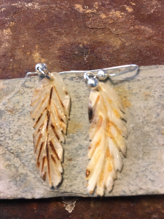 Real Horse Hoof Feather Etched Sterling Earrings