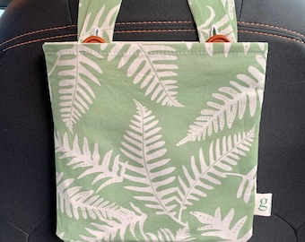 Car garbage bag, car trash bag, car litter bag, car trash, car catch-all bag, earth-friendly bag, green garbage bag. “Fern Forest”