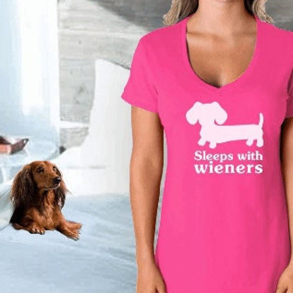 Dachshund Night Shirt Pink - Sleeps With Wieners - Night Gown for Wiener Dog Moms