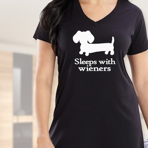 Dachshund Night Shirt - Sleeps With Wieners - Black Night Gown for Wiener Dog Moms