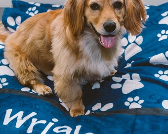 Dog Blanket Personalized Paw Prints - Add Dog Name & Color