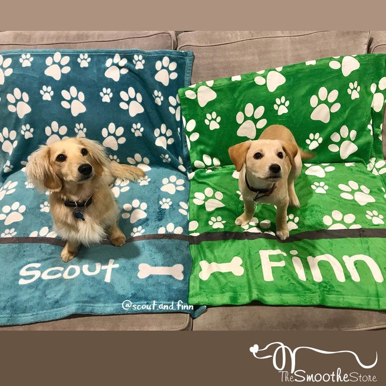 Dog Blanket Personalized Paw Prints Add Dog Name & Color Etsy