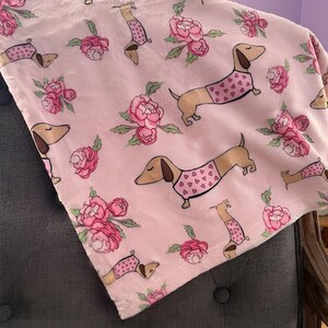 Dachshund Floral Blanket Pink with Peonies