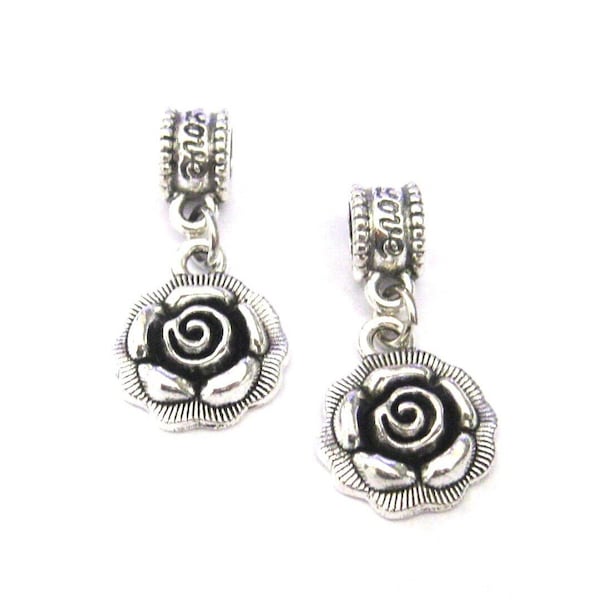 Jewelry Supplies ~  2 Flower Large Hole Tube-Bail - Pendant, Charm   Silver-tone    1 1/8" long - Set/2   (N14C)