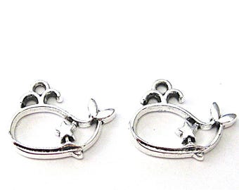 Jewelry Supplies ~  2 Silver Whale Charm  Pendant  Earring  Small -   Set 2pc -  #WW