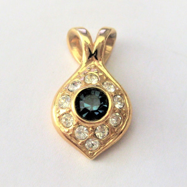 Jewelry Supplies ~  Pendant Faux Sapphire  Gold-tone  Signed: Roman   7/8"   (G-4C)