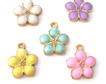 Jewelry Supplies - 5 Enamel Flower Charms -  Mixed Colors    Set/5 -  #EMFL  (N8A)