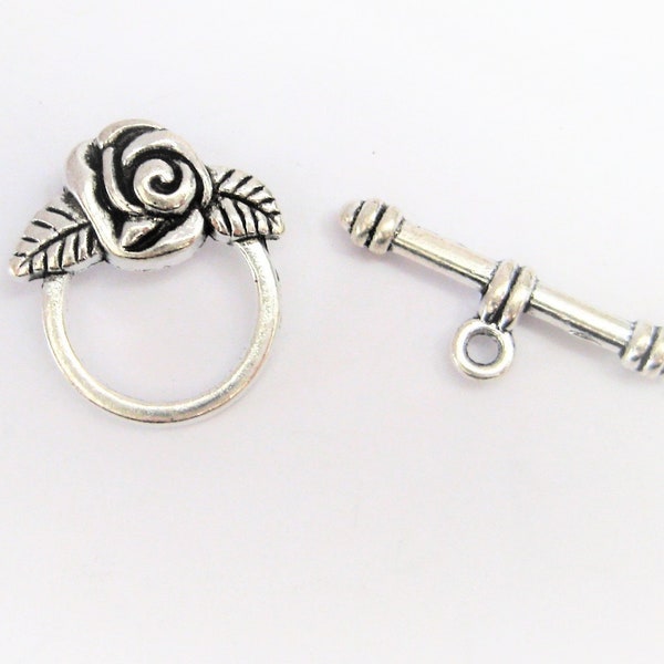 Jewelry Supplies - Rose Toggle  Clasp   Antiqued Silver-tone,   Set of 1    (G1C)