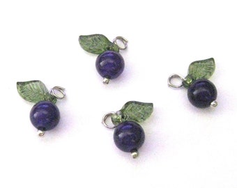 Jewelry Supplies ~  4 Jade Fruit Bead Charms - Dyed Purple Jade - TINY!   1/2" long   #PFC  (N18A)