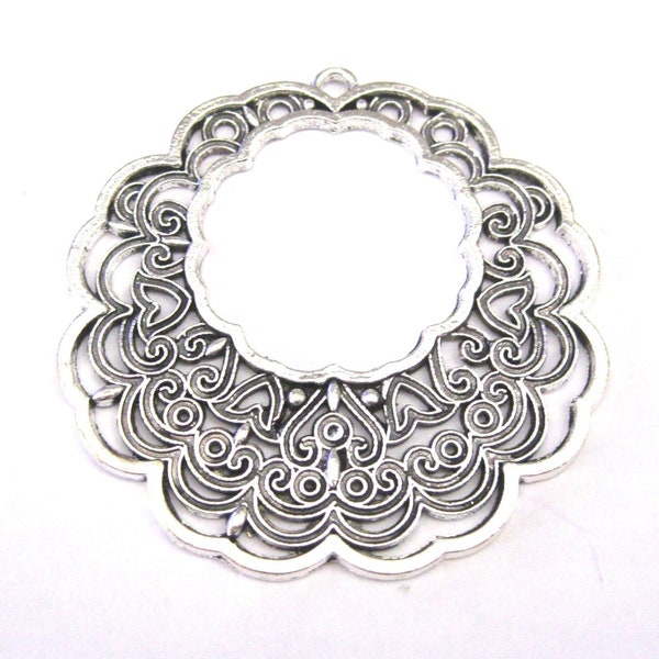 Jewelry Supplies ~  Large Open Medallion Pendant   Silver-tone  - 2" dia - Per 1 piece (OM1/15A)