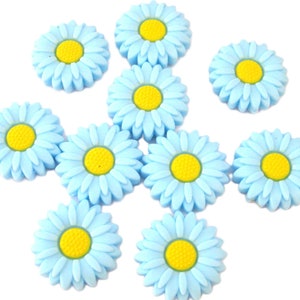 Jewelry Supplies -  10 Silicone Flower Focal Beads Lot - Daisy  Pastel Turquoise Blue - size 30mm -  #F07  (NA)