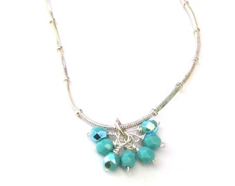 BeachViewAttic Jewelry - Cluster Bead Necklace  - Turquoise Crystal   24&quot;  (N16B)