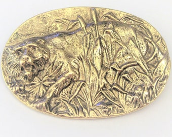 Vintage Jewelry ~ Goldtone Tiger  Pin  Brooch  Big Cat     (N12A)