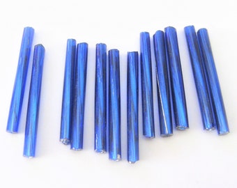 Jewelry Supplies ~  1" Blue Glass Tube Bugle Beads   -  Set/12 or 25 Bags  #BLX  (N7C)