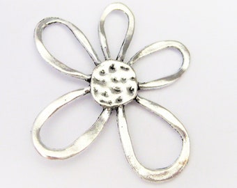 Jewelry Supplies ~  1 or 2 Large Flower Pendant  Daisy  Chandelier Earring Silver Connector Supply - Sold per 1 or 2 pc  - 2 1/4"  (Grp SU)