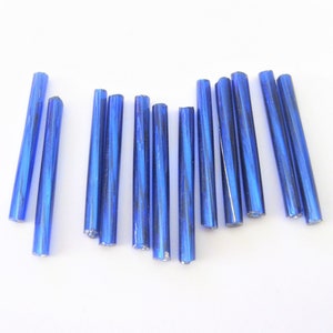 Jewelry Supplies ~  1&quot; Blue Glass Tube Bugle Beads   -  Per 12 or 25 Bags   (N7C)