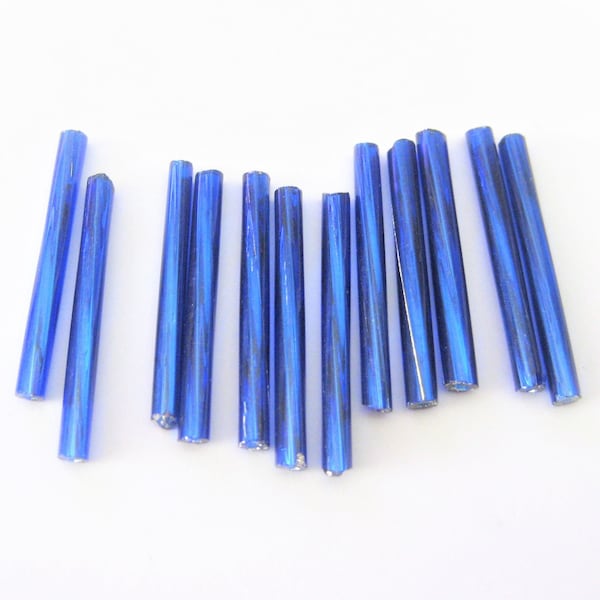 Jewelry Supplies ~  1" Blue Glass Tube Bugle Beads   -  Per 12 or 25 Bags   (N7C)