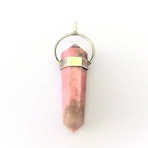 Jewelry Supplies ~  Rhodonite Stone Pendant  Long  S/S  Pink -  1 5/8&quot;   (N9A)