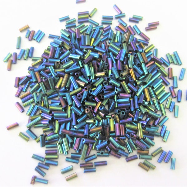 Jewelry Supplies ~  1/4" Glass Bugle Tube Beads  Electroplate  Gorgeous Colors!   1/4" long  -   1/2 oz bag    (Grp PK01/CSKU)